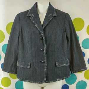 Talbot's 8P Denim Trim Lined Blazer Career Jacket